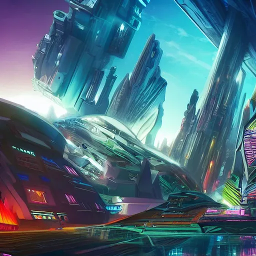 Image similar to Futuristic city in space, colorful, 4k, trending on artstation,