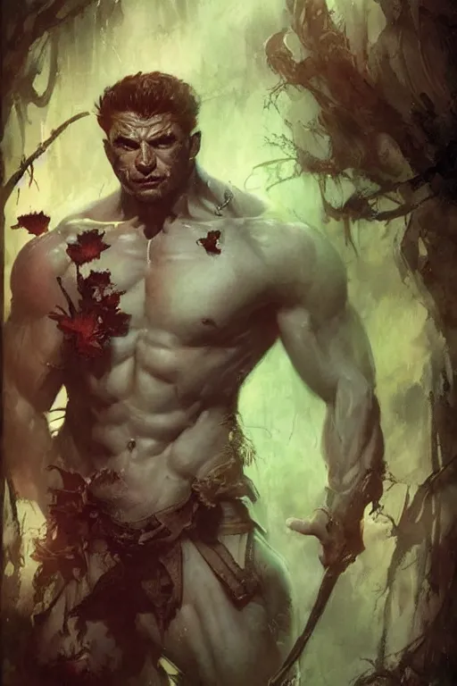 Image similar to a portrait of a handsome ripped magical fantasy fairy man by Frank Frazetta, WLOP and ross tran