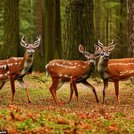 Image similar to a national geographic photo of deer that has red color skin in forest, f 2,0, telephoto, fine deatils