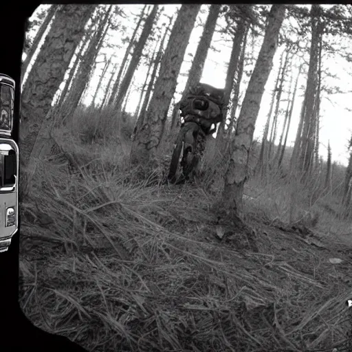 Prompt: homer simpson, trail cam footage, black and white