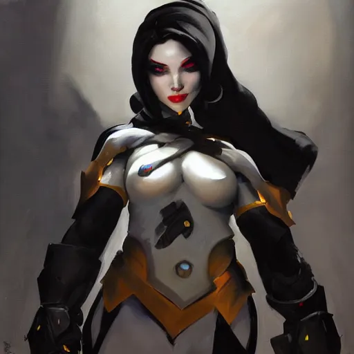 Image similar to greg manchess portrait painting of partially armored lady death as overwatch character, medium shot, asymmetrical, profile picture, organic painting, sunny day, matte painting, bold shapes, hard edges, street art, trending on artstation, by huang guangjian and gil elvgren and sachin teng