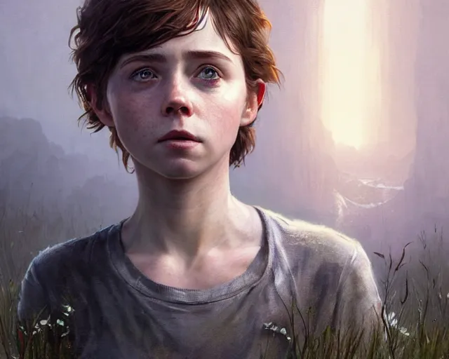 Image similar to highly detailed portrait of sophia lillis, in the last of us, stephen bliss, unreal engine, fantasy art by greg rutkowski, loish, rhads, ferdinand knab, makoto shinkai and lois van baarle, ilya kuvshinov, rossdraws, tom bagshaw, global illumination, radiant light, detailed and intricate environment