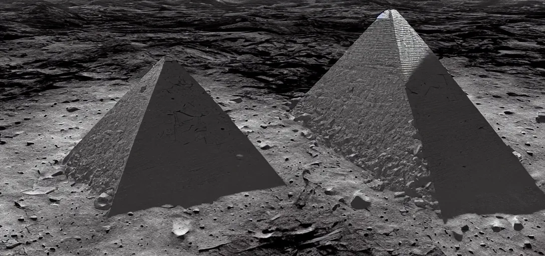 Prompt: an ancient alien pyramid on the lunar surface, decay, desolate, moon, photorealistic, highly detailed, moody atmosphere, stunning, cinematic lighting, unreal engine, detailed environment, ultrasharp