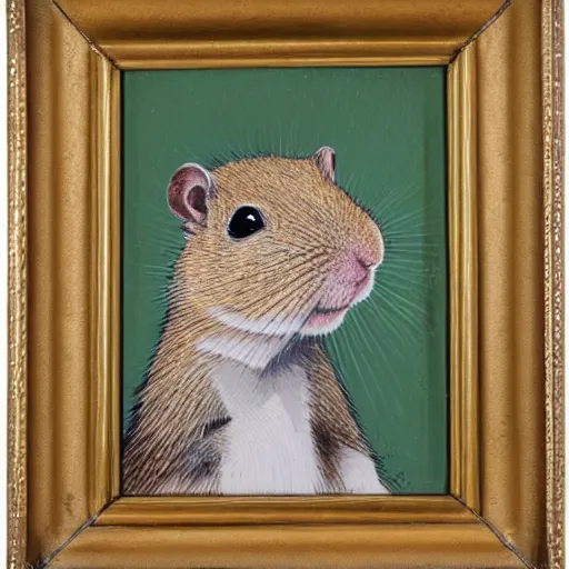 Image similar to portrait of a gerbil in a military uniform, oil painting