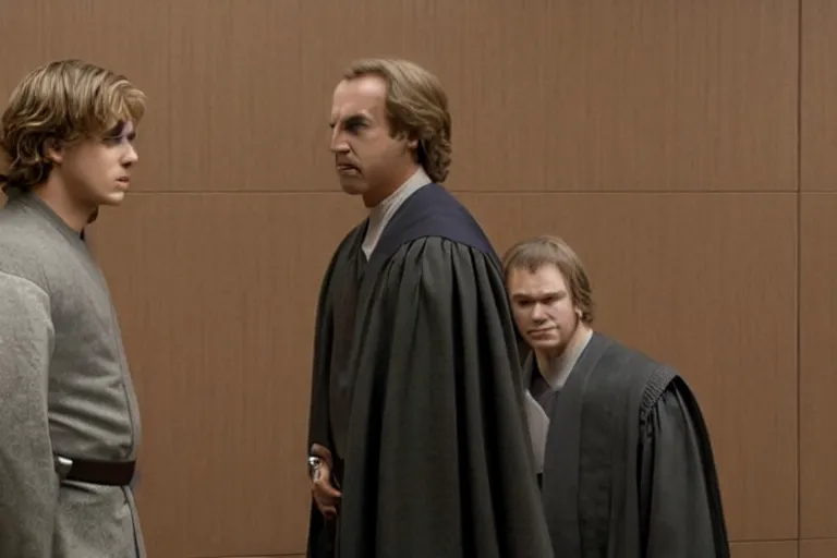 Image similar to anakin skywalker is defended in us court by saul goodman, 1 0 8 0 p, court session images, realistic faces