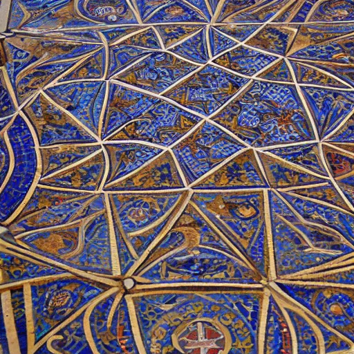 Image similar to detailed, intricate, roman mosaic of penrose tiles on the floor of notre dame cathedral