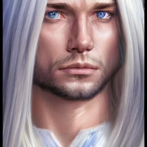 Image similar to 2 7 year old male with blue eyes and long straight blonde hair as a fantasy d & d character, closeup portrait art by donato giancola and greg rutkowski, realistic face, clean shaven, feminine features, digital art, trending on artstation, symmetry!!