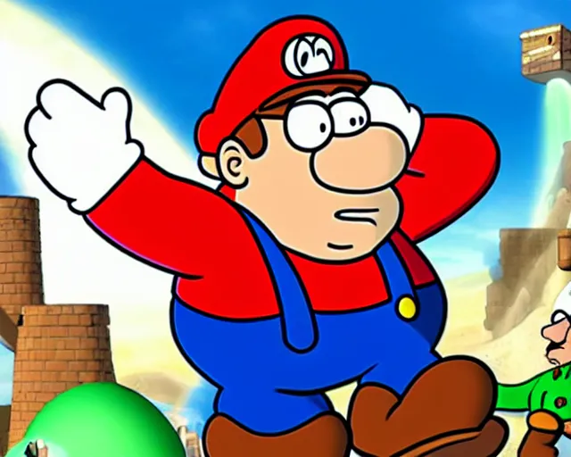 Prompt: peter griffin in super mario galaxy