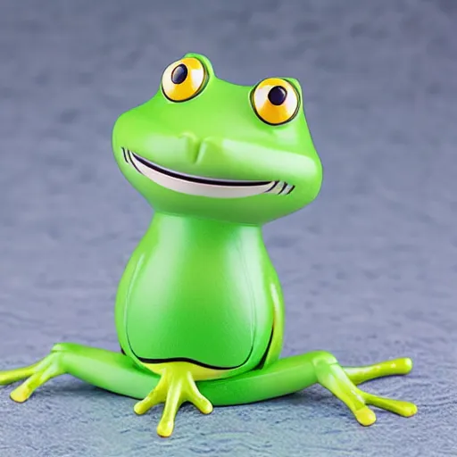 Image similar to nendoroid of cat as a frog, product photo