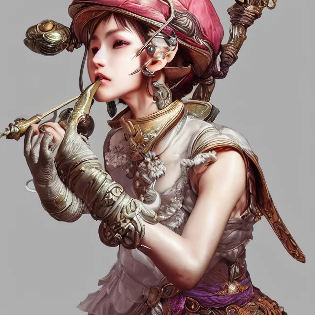 Prompt: studio portrait of neutral good colorful female cleric bard healer as absurdly beautiful, elegant, young skinny gravure idol, ultrafine hyperdetailed face illustration by kim jung gi, irakli nadar, intricate linework, sharp focus, bright colors, octopath traveler, final fantasy, unreal engine highly rendered, global illumination, radiant light, detailed intricate environment