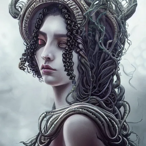 Image similar to an epic portrait of medusa, goddess, beautiful, detailed beautiful face, epic fantasy art, award winning on artstation, trending on deviantart, mystical atmosphere, mythology, high definiton, high detail, high quality, ultra realistic, hyper realistic, 4 k uhd,