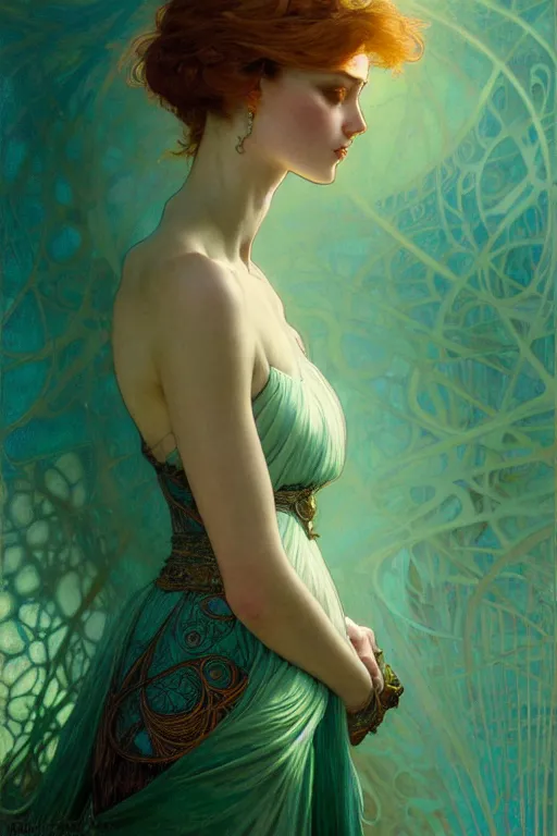 Image similar to pale teal, fantasy, intricate, elegant, dramatic lighting, emotionally evoking symbolic metaphor, highly detailed, lifelike, photorealistic, digital painting, artstation, concept art, smooth, sharp focus, illustration, art by John Collier and Albert Aublet and Krenz Cushart and Artem Demura and Alphonse Mucha