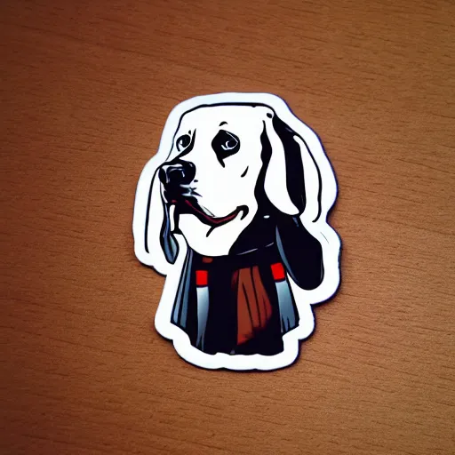 Prompt: a sticker illustration of a dog as a sith lord