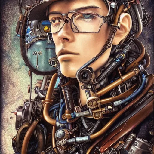 Image similar to portrait painting of a steampunk cyborg doctor, transhumanism, ultra realistic, concept art, studio ghibli, intricate details, eerie highly detailed