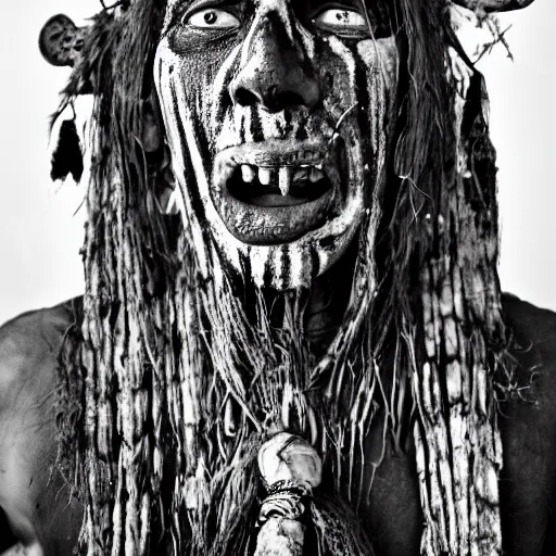 Image similar to a photo of tribal shaman horror faces of sacrament of the death