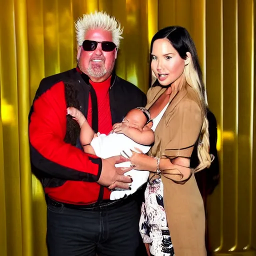 Image similar to olivia munn and guy fieri holding their baby