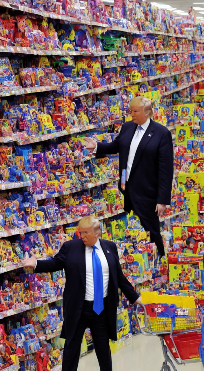 Prompt: donald trump shopping at toys r us