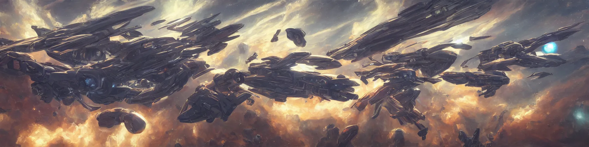 Prompt: classical oil painting of a sidescrolling shooter spaceship with lots of tiny guns, ambient light, hyperrealism, fine detail, 8 k, fantasy, trending on artstation, stylistic, brush strokes, oil, canvas, r - type lifeforce gradius by kawacy and makoto shinkai