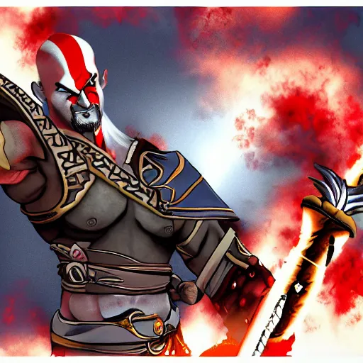 Prompt: kratos in the game hades, still from the game, cel shaded, animestyle