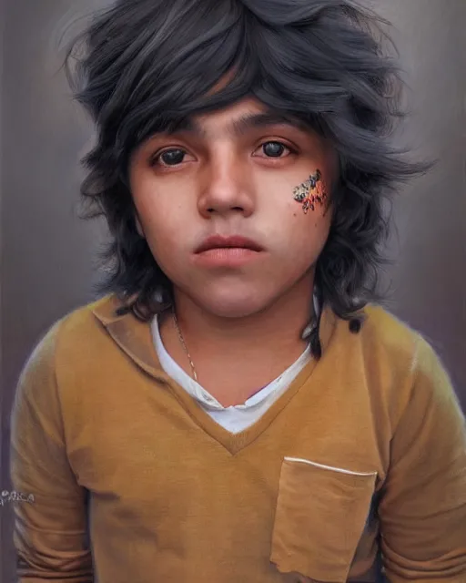 Prompt: portrait of a magical mexican boy, art by denys tsiperko and bogdan rezunenko, hyperrealism