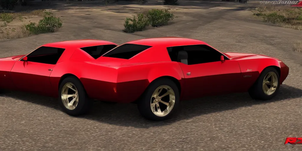 Image similar to updated sleek concept for a firebird trans am, cinematic, photoreal, by red dead redemption 2