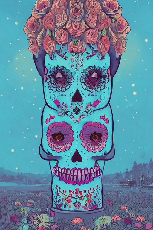 Image similar to Illustration of a sugar skull day of the dead girl, art by simon stalenhag