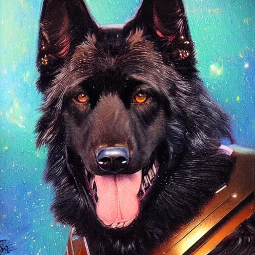 Image similar to a portrait of a black german shepard dogman starfleet star trek risa. highly detailed painting by gaston bussiere craig mullins jc