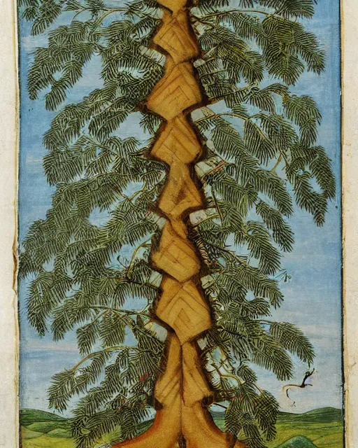 Image similar to a manuscript painting of exeggutor in the style of the Rochester Bestiary, Ashmole Bestiary