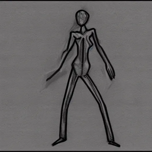 Image similar to skinny stick figure character concept art, pencil drawing