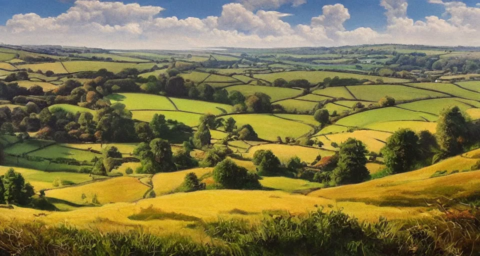 Image similar to an amazing painting of Yorkshire Countryside, breathtaking, photorealistic, 4k