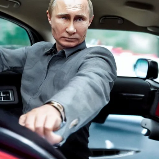 Prompt: movie still of Putin as Driver in Drive