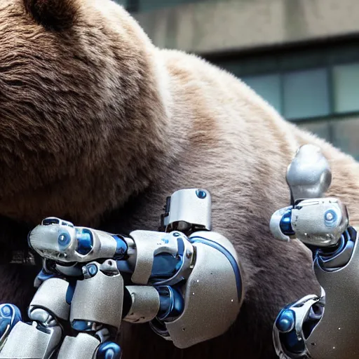 Prompt: bear with robotic legs, photo, detailed, 4k