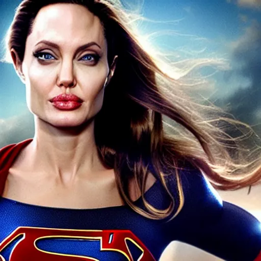 Prompt: an amazing award winning photo of angelina jolie as supergirl