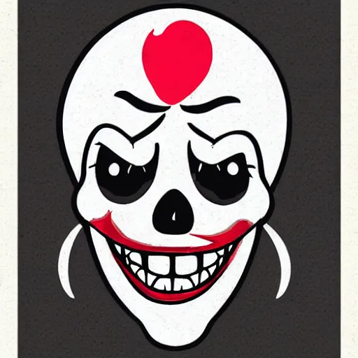 Image similar to angry clown skull in pinup style half dot design,