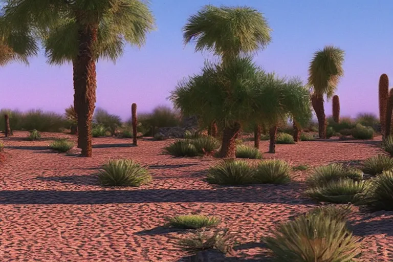 Prompt: desert oasis in a translucent aqua casing electronic environment, ps 3 screenshot, still from a kiyoshi kurosawa movie