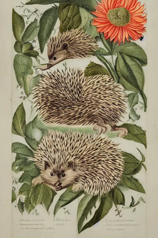 Image similar to sonit the hedgehog, by maria sibylla merian