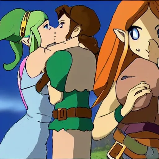 Image similar to female link and malon kissing