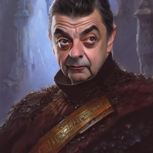 Image similar to Rowan Atkinson as a fantasy D&D character, portrait art by Donato Giancola and Bayard Wu, digital art, trending on artstation, 4k