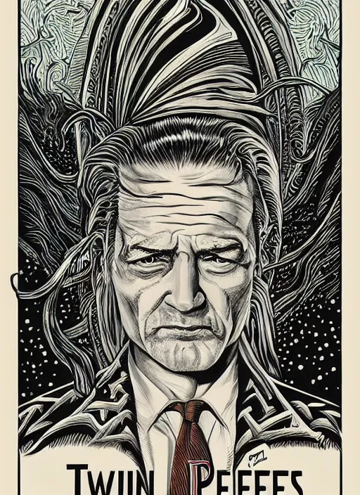 Prompt: twin peaks movie poster art by aaron horkey