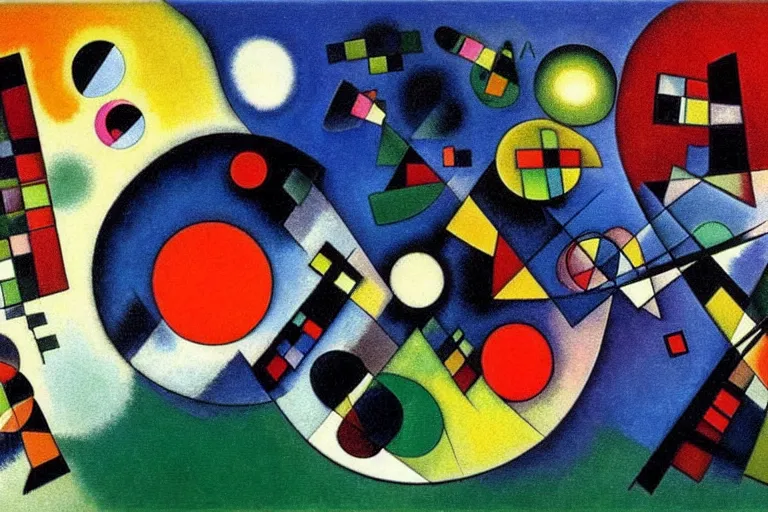 Prompt: born under a bad sign, good luck and trouble are my only friends, colors orange, white!!, dark green, dark blue, surreal abstract painting by kandinsky