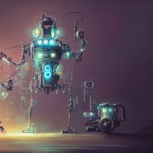 Image similar to peter mohrbacher, intricate, mechanical, clockwork transformer robot made of microcircuitry and transistors by kazuhiko nakamura, pastel color theme, cgsociety, 4 k wallpaper