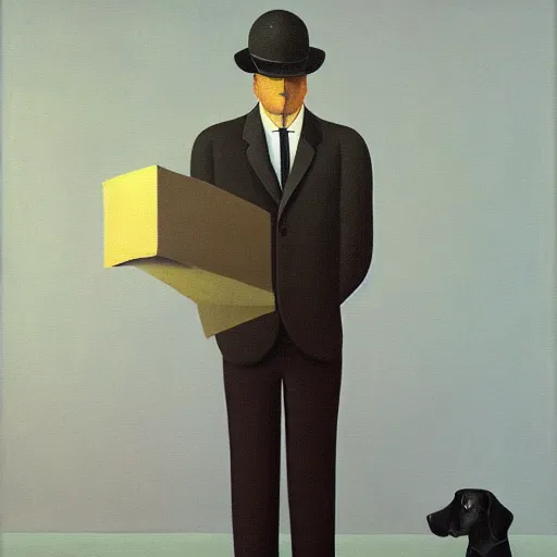 Image similar to dog in suit oil painting magritte