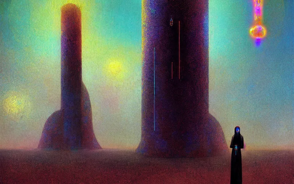 Prompt: iridescent hyperpop cyberpunk opal desert tower, future perfect, award winning digital art by santiago caruso and odilon redon