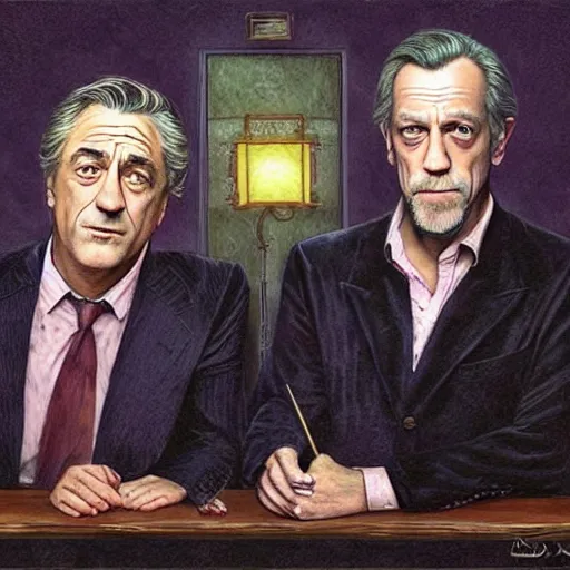 Image similar to Robert De Niro and Hugh Laurie, artwork by Daniel Merriam,