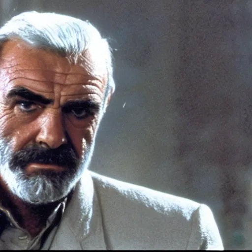 Image similar to sean connery as big boss, ( ( eye patch ) ), white hair, movie still