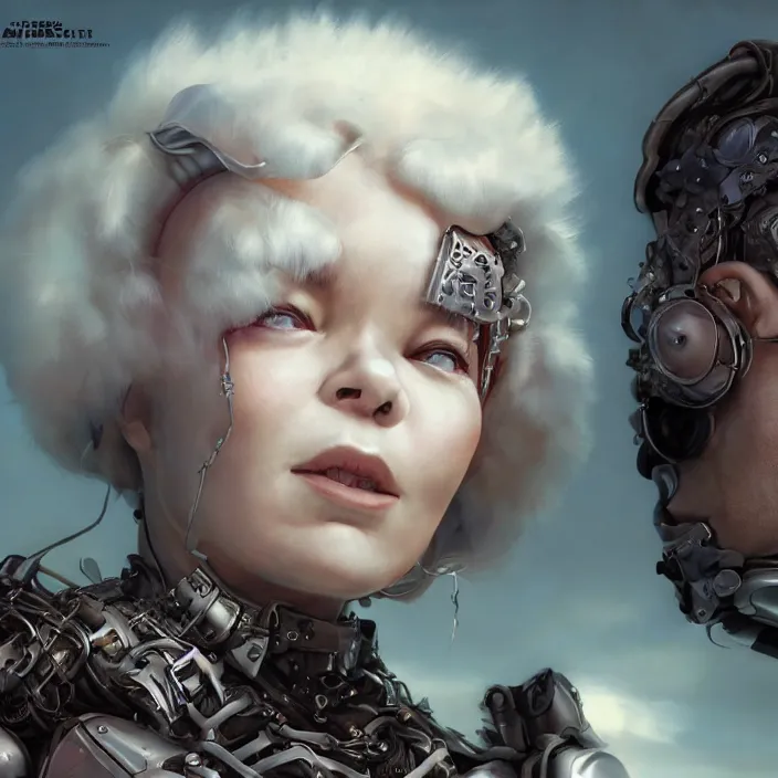 Image similar to hyper - realistic bjork leather cyborg - by tom bagshaw, by ilya kuvshinov, rtx rendering, octane render 1 2 8 k, maya, extreme high intricate details by wlop, digital anime art by ross tran, medium shot, close up shot, composition by sana takeda, dramatic lighting by greg rutkowski, 8 k, trending on artstation