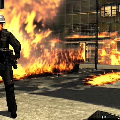 Image similar to drebin mgs4 trying to build a desktop computer on fire, game