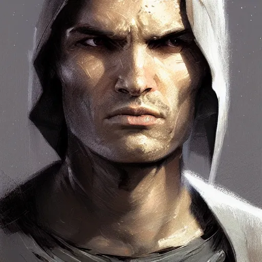 Prompt: portrait of a man by greg rutkowski, jedi knight, he looks like sam witwer, very short hair, wearing gray jedi robes, star wars expanded universe, he is about 2 0 years old, highly detailed portrait, digital painting, artstation, concept art, smooth, sharp foccus ilustration, artstation hq