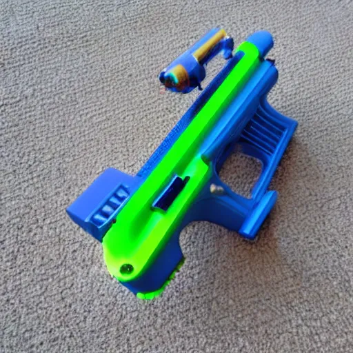 Image similar to 3d printed futuristic laser gun. Highly detailed. Full color