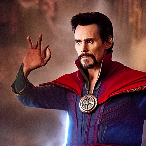 Image similar to Film still of Jim Carrey as Doctor Strange